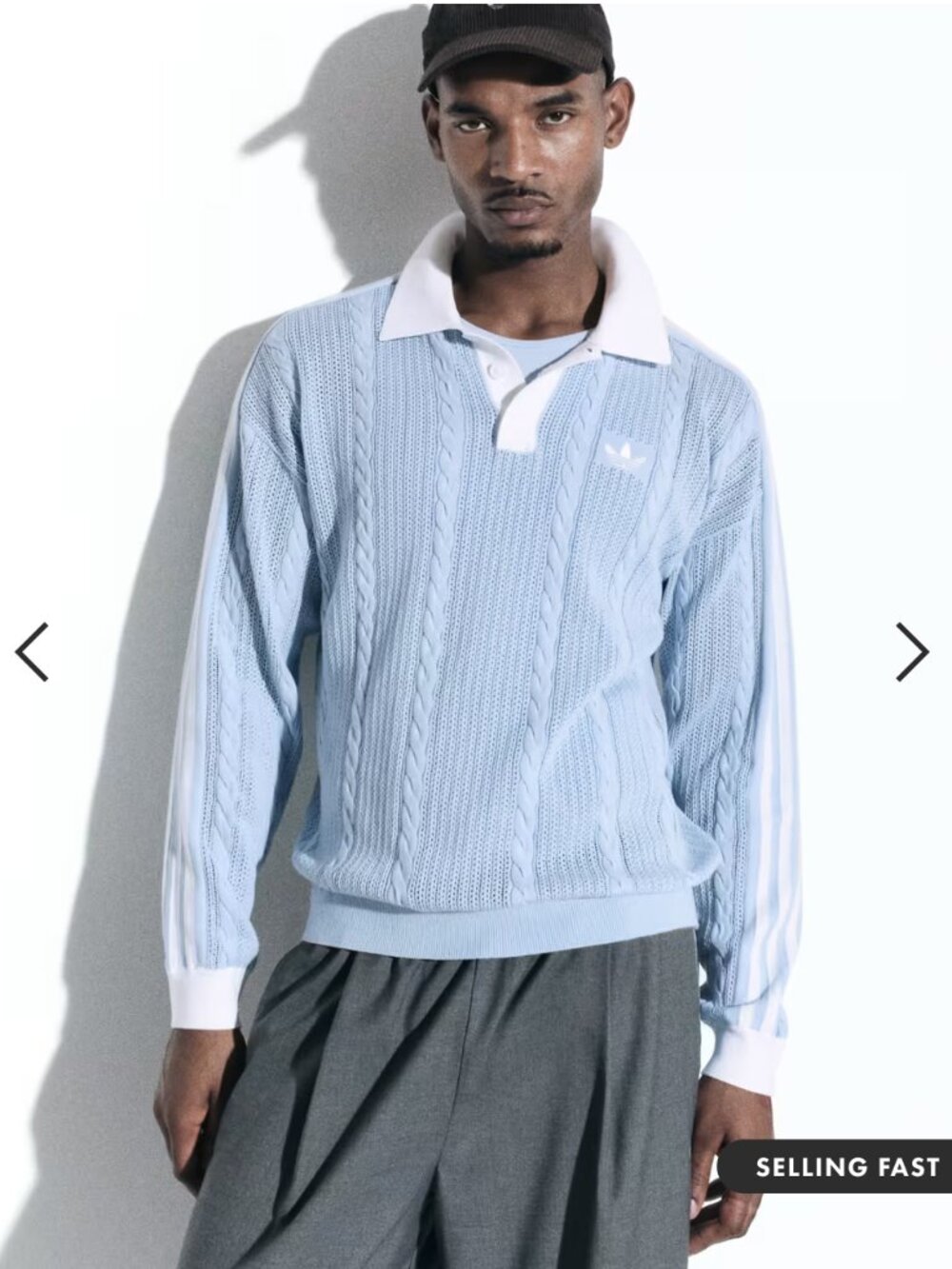 adidas Originals x ASOS men's long sleeve polo in blue cable knit, size small
